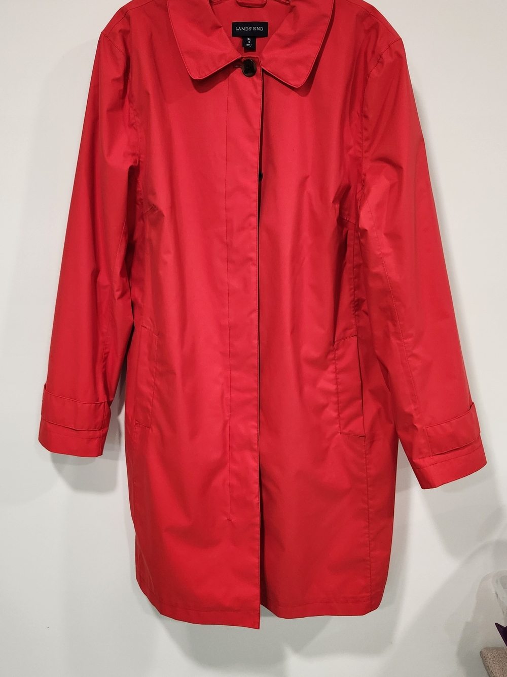 Lands' End Women's Bright Red Trench Coat
